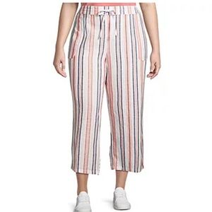 NEW Liz Claiborne Linen Striped Cropped Pants size medium